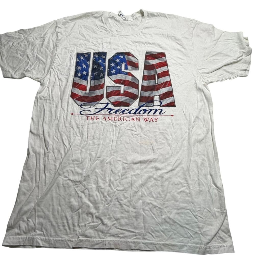 White USA Freedom An American Tradition T-Shirt Size Large